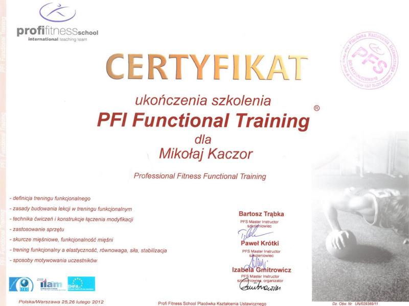 Certyfikat - PFI Functional Training
